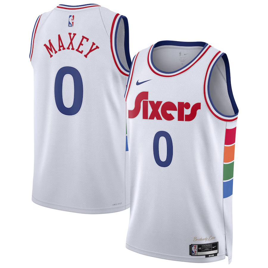 Men Philadelphia 76ers #0 Tyrese Maxey Nike White City Edition 2024-25 Swingman Player NBA Jersey->philadelphia 76ers->NBA Jersey